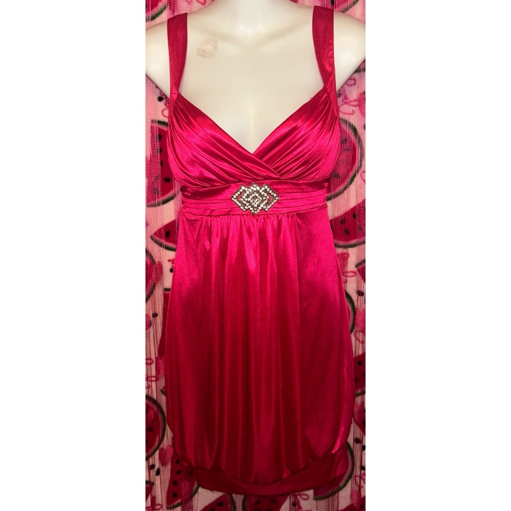 🩷 Y2K City Triangles Deadstock Satin Babydoll Dress with Beaded Accent
